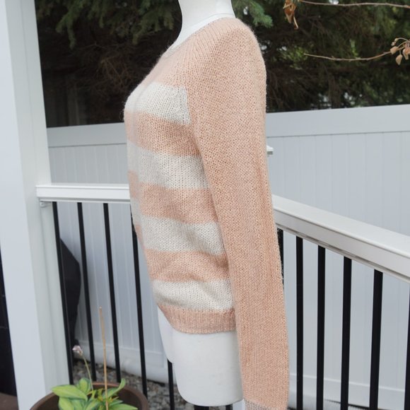 Cream and Pastel Pink Striped Knit Sweater - Picture 3 of 5